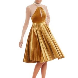 Gianni Bini Blair Gold Velvet Pleated Dress